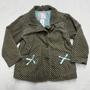 Old Navy Toddler Girls 2T Olive Green Polka Dot Corduroy Jacket Bows Vintage 05